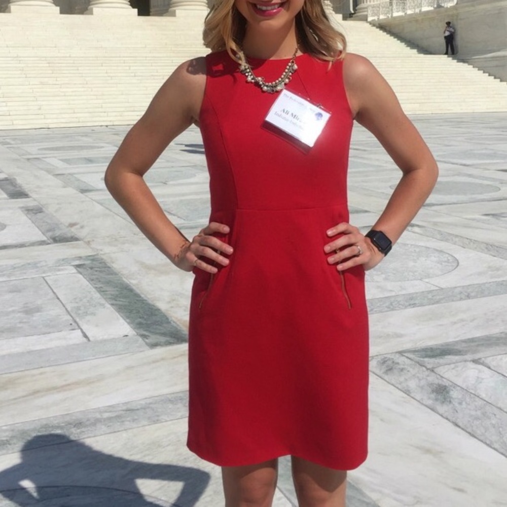Red sheath dress